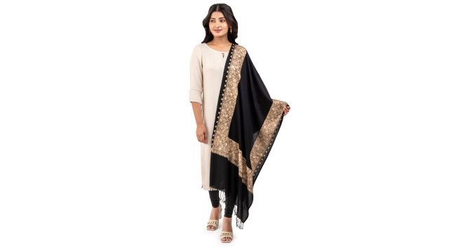 Naureen Women Intricate Floral Embroidery Pashmina Stole with Fringed Border