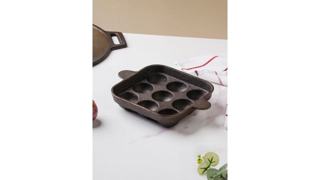 Nestasia Black 9-pit Cast Iron square Non-sticky Paniyaram Pan