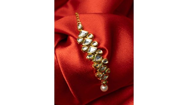 PANASH Gold‑Plated Kundan & Pearls Maang Tikka