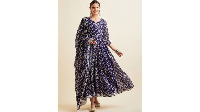 PANIT Bandhani Printed Georgette Angrakha Ethnic Dress With Dupatta