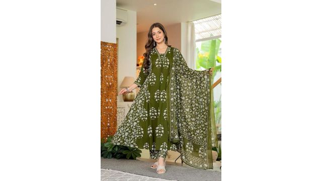 PARTHVI Women's Pure Cotton Block Printed Ethnic Wear Set