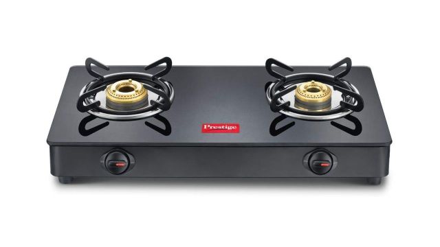 Prestige IRIS Toughened Glass-Top 2 Brass Burner LPG Gas Stove
