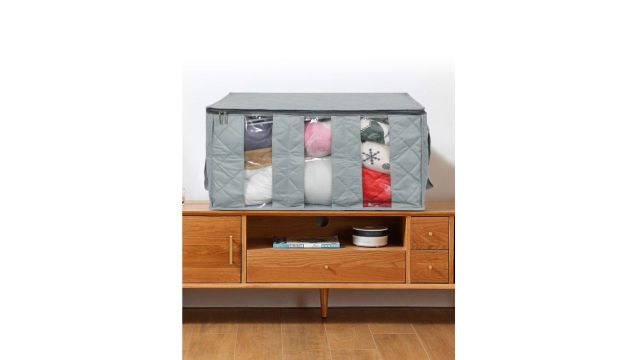 Prettykrafts Grey Solid Underbed Storage Bags With Transparent Window