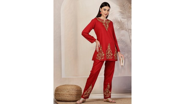 Qazmi Gulnaz Aari Work A-Line CoOrd Set