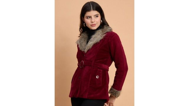 QIOA Asymmetric Closure Lapel Collar Velvet Parka Jacket