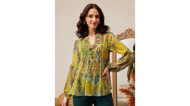 QUIERO Women Floral Printed V-Neck Empire Top