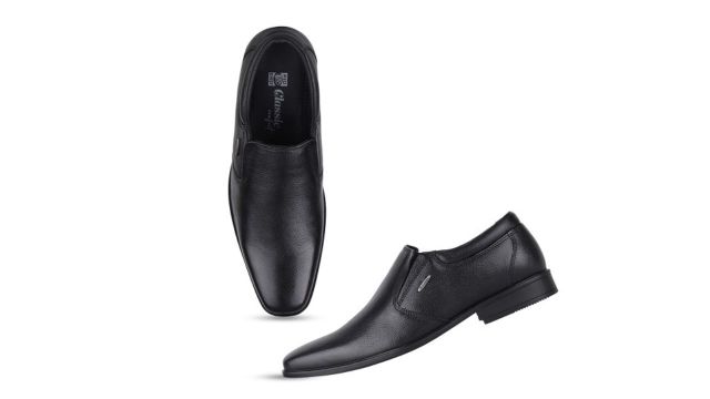 Red Chief Men Round Toe Leather Formal Slip‑Ons (Black)