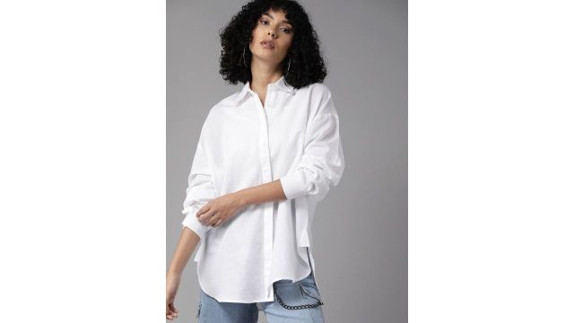 Roadster Cotton‑Linen Oversized Drop‑Shoulder Shirt
