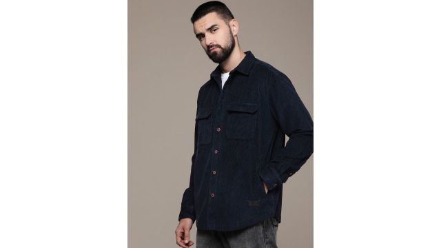 Roadster Men Relaxed Pure Cotton Corduroy Shacket (Navy)