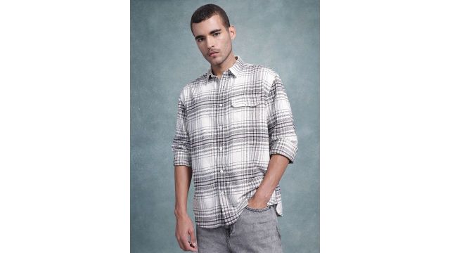 Roadster The Life Co. Checked Relaxed Fit Pure Cotton Flannel Shirt