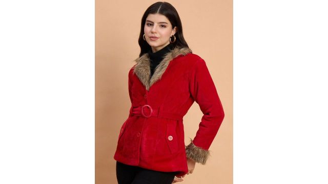 Roadster The Lifestyle Co Velvet Soft Fur Belted Winter Coat
