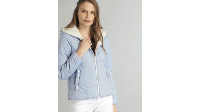 Roadster The Lifestyle Co Women Blue Solid Quilted Jacket