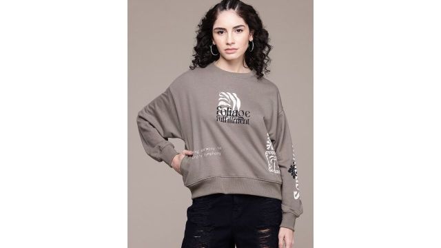 Roadster The Lifestyle Co. Printed Relaxed Fit Sweatshirt (Taupe)