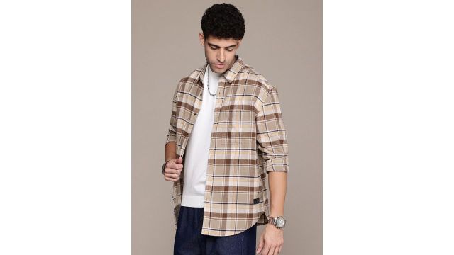 Roadster The Lifestyle Co. Tartan Checked Flannel Pure Cotton Oversized Casual Shirt