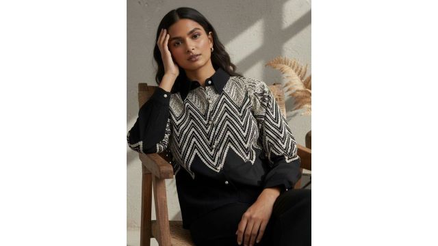 Roadster Women Black Textured Polyester Party Shirt