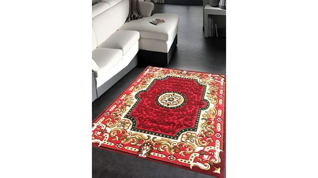 SANA CARPET Red & Cream Ethnic Motifs Cotton Carpet