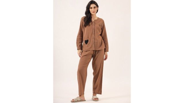 SANSKRUTIHOMES Mandarin Collar Pure Cotton Night Suit