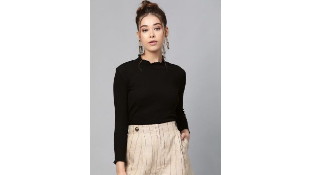 SASSAFRAS Black High Neck Cropped Top