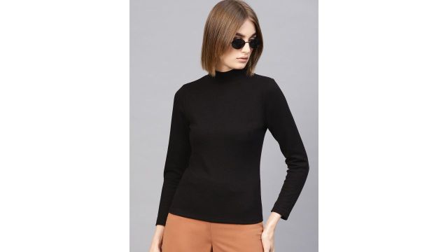 SASSAFRAS Black High Neck Ribbed Top