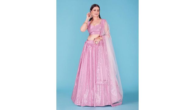 SHOPGARB Embellished Sequinned Semi‑Stitched Lehenga & Unstitched Blouse with Dupatta