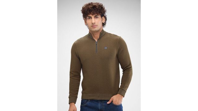 SPYKAR Men Solid Mock Collar Hooded Sweatshirt