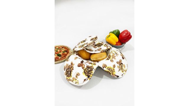 SWAYAM Brown & White Wooden Bread Basket with Cover