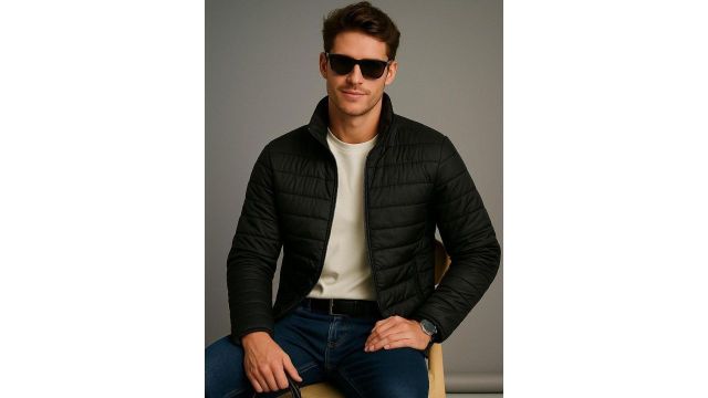 SZN Men Polyester Solid Stand Collar Open Front Jacket