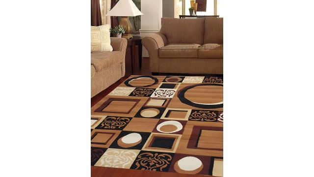 Safiya Carpet Brown Geometric Printed Water Resistant Carpets
