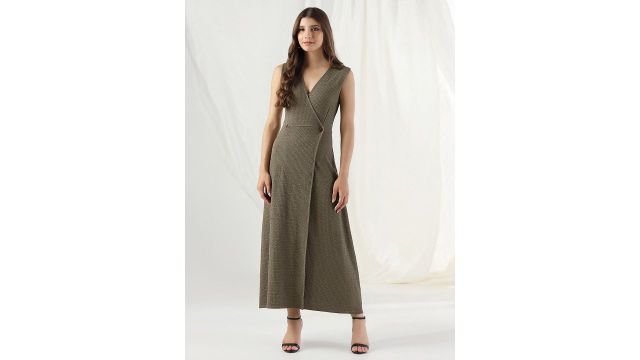 Selvia Women Solid Layered A-Line Wrap Maxi Dress
