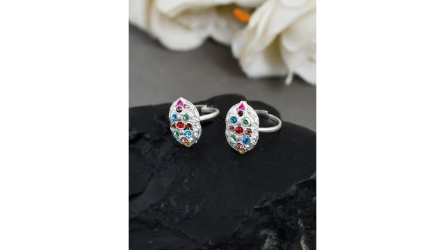 Silvermerc Designs Silver-Plated Blue & Red Stone-Studded Toe Rings
