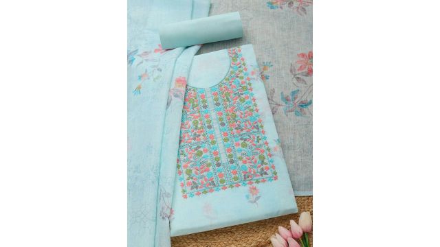 Soch Floral Printed Thread Work Unstitched Dress Material