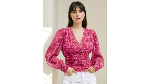 Stylecast X Slyck Floral Printed V-Neck Puff Sleeves Top