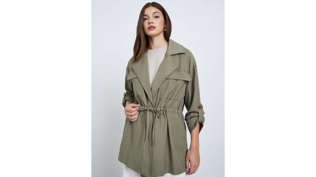 Styli Lapel Collar Longline Parka Jacket