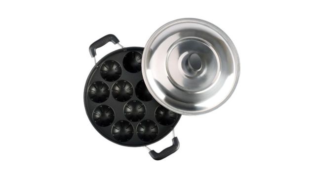 Sumeet Black Aluminium Dishwasher Safe Appam Patra With Lid
