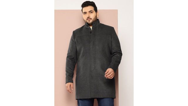 Sztori Plus Size Band Collar Single-Breasted Coat