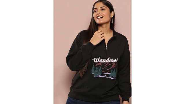 Sztori Plus Size Half‑Zip Mock‑Collar Sweatshirt (Black)