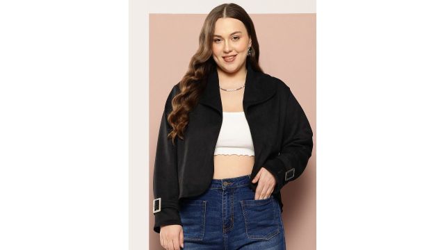 Sztori Plus‑Size Crop Open Front Jacket