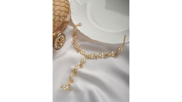 TEEJH Women Pearls Gold-Plated Ring Bracelet