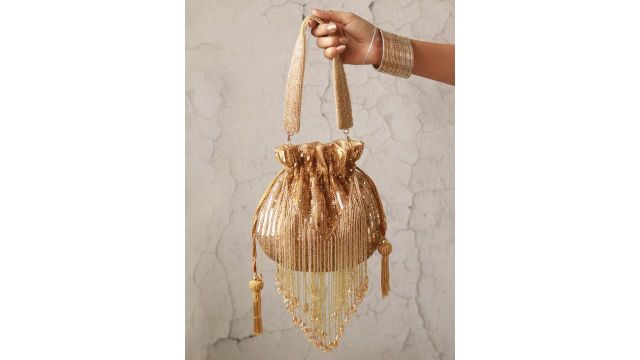 THE TAN CLAN Embellished Tasselled Potli Clutch
