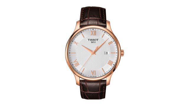 TISSOT Men Tradition T063.610.36.038.00 (Silver‑toned dial, brown leather)