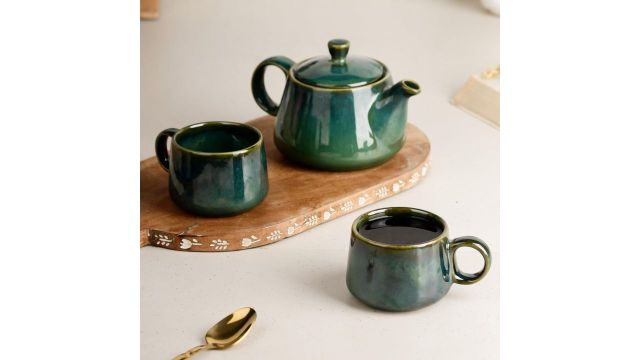 The Earth Store Premium Green Glaze Ceramic Morning Tea Set