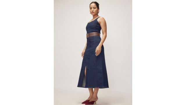 The Label Life Women Denim Front Slit Corset Dress