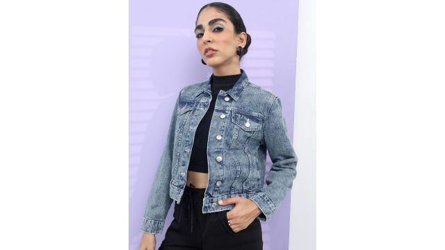 Tokyo Talkies Women Blue Solid Denim Jacket