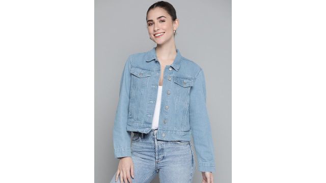 Tokyo Talkies Women Blue Solid Pure Cotton Denim Jacket