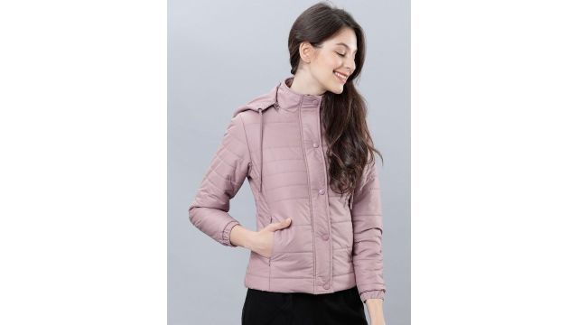 Tokyo Talkies Women Pink Solid Padded Jacket