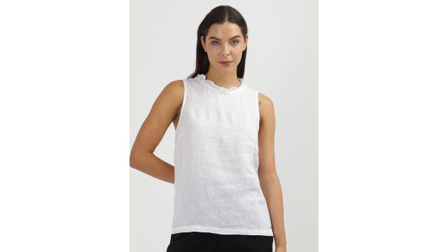 Tommy Hilfiger Round Neck Sleeveless Linen Tops