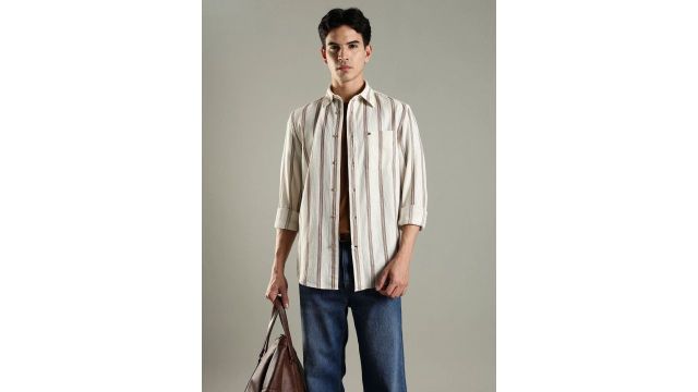 Tommy Hilfiger Striped Spread Collar Cotton Casual Shirt