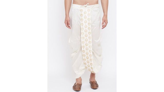 VASTRAMAY Men Cream-Coloured Embroidered Loose-Fit Dhoti Pants