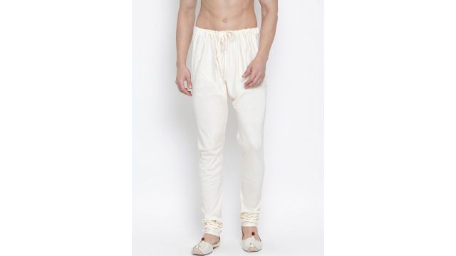 VASTRAMAY Men Cream-Coloured Solid Churidar
