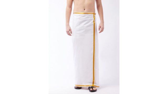 VASTRAMAY Men White Solid Cotton Dhoti